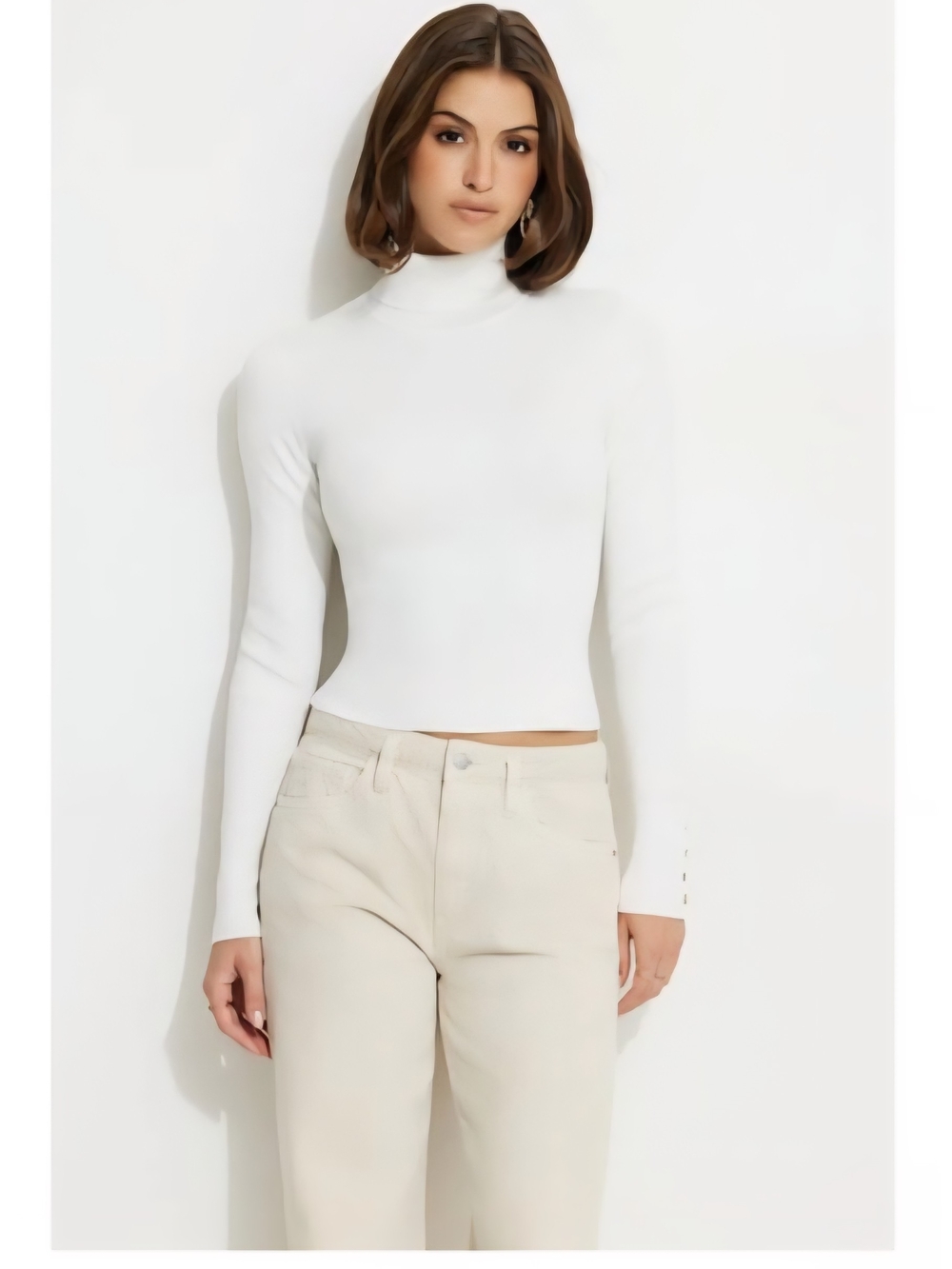 Button Cuff Turtleneck Sweater